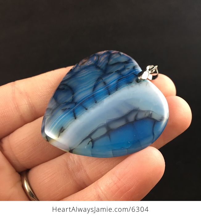 Heart Shaped Blue Dragon Veins Agate Stone Jewelry Pendant - #8ATGCgskvq0-3
