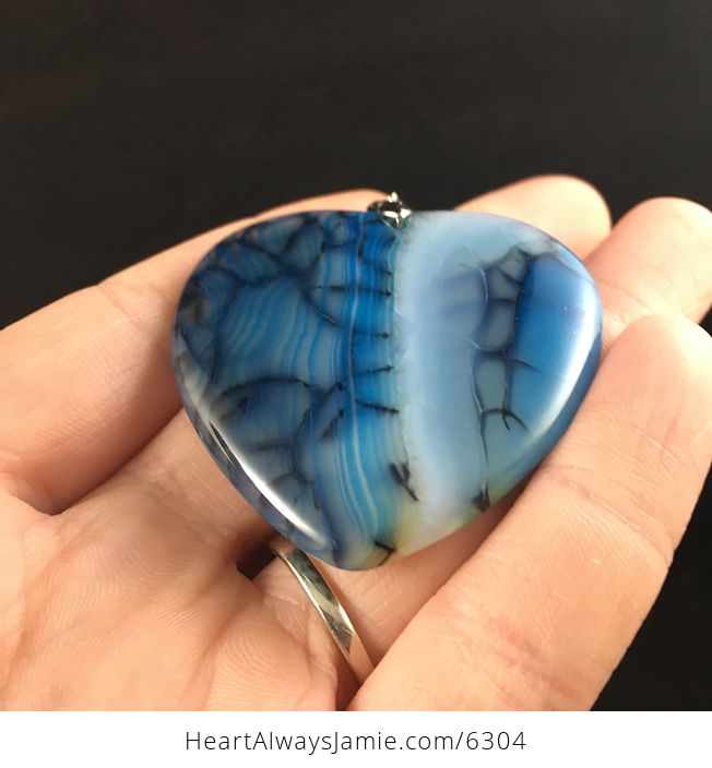 Heart Shaped Blue Dragon Veins Agate Stone Jewelry Pendant - #8ATGCgskvq0-2