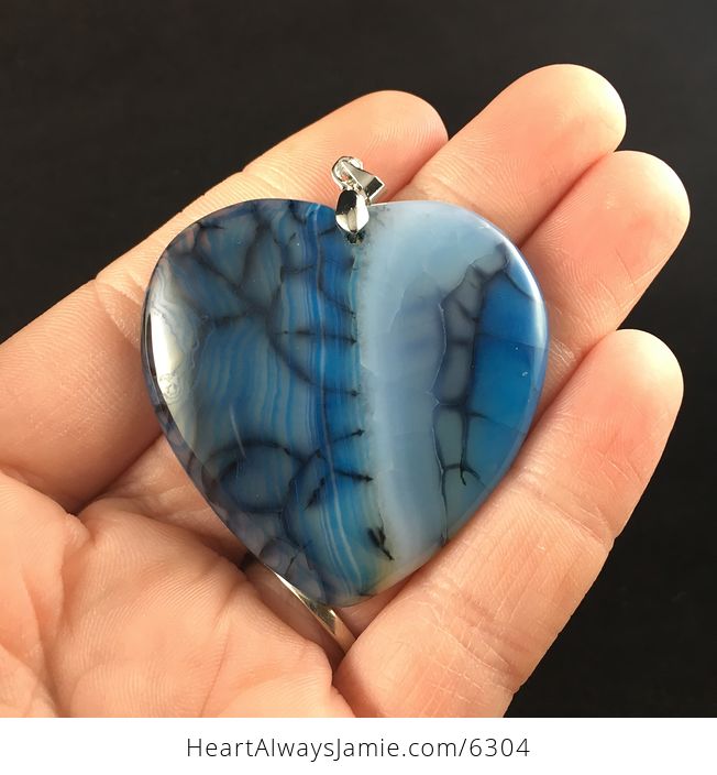 Heart Shaped Blue Dragon Veins Agate Stone Jewelry Pendant - #8ATGCgskvq0-1