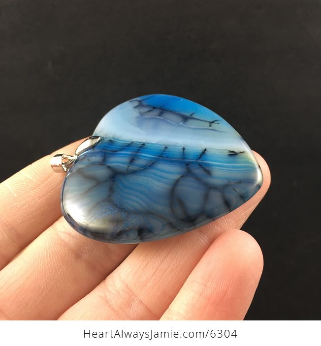Heart Shaped Blue Dragon Veins Agate Stone Jewelry Pendant - #8ATGCgskvq0-4