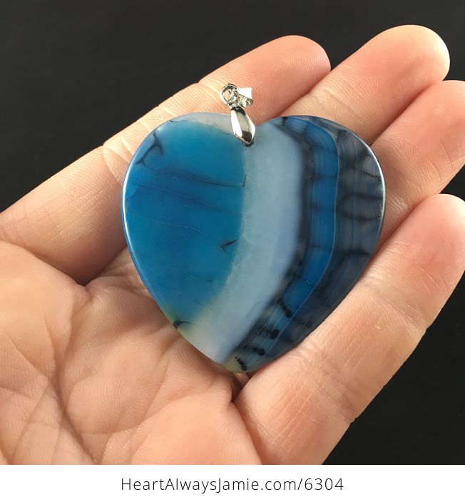 Heart Shaped Blue Dragon Veins Agate Stone Jewelry Pendant - #8ATGCgskvq0-6