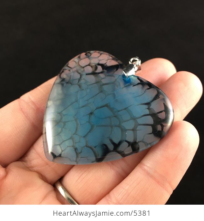 Heart Shaped Blue Dragon Veins Agate Stone Jewelry Pendant - #mCb6yxOuEIo-3