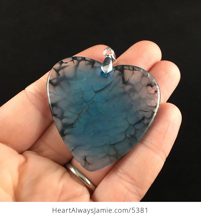 Heart Shaped Blue Dragon Veins Agate Stone Jewelry Pendant - #mCb6yxOuEIo-6