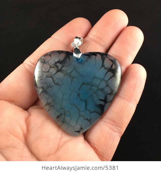 Heart Shaped Blue Dragon Veins Agate Stone Jewelry Pendant - #mCb6yxOuEIo-1