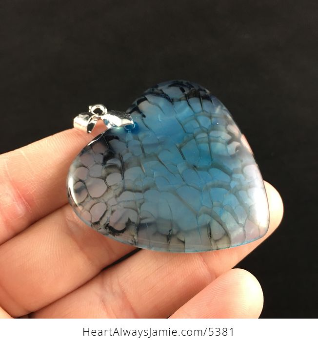 Heart Shaped Blue Dragon Veins Agate Stone Jewelry Pendant - #mCb6yxOuEIo-4