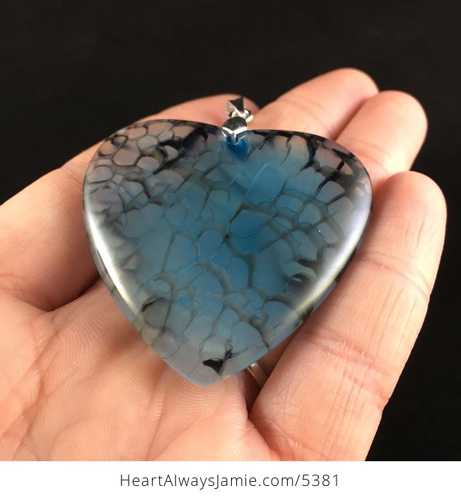 Heart Shaped Blue Dragon Veins Agate Stone Jewelry Pendant - #mCb6yxOuEIo-2