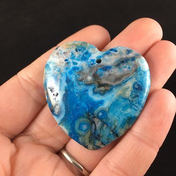 Heart Shaped Blue Drusy Crazy Lace Agate Stone Jewelry Pendant #3uw08CQOpy8