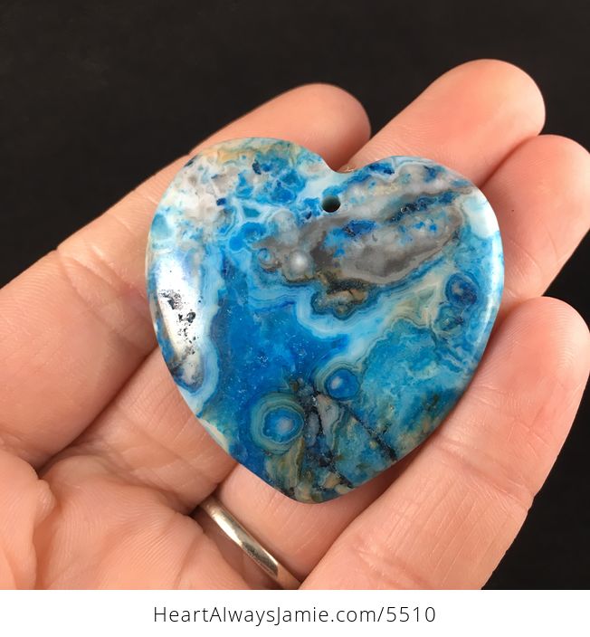 Heart Shaped Blue Drusy Crazy Lace Agate Stone Jewelry Pendant - #3uw08CQOpy8-1