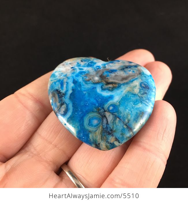 Heart Shaped Blue Drusy Crazy Lace Agate Stone Jewelry Pendant - #3uw08CQOpy8-2