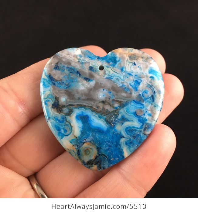 Heart Shaped Blue Drusy Crazy Lace Agate Stone Jewelry Pendant - #3uw08CQOpy8-6
