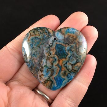 Heart Shaped Blue Druzy Crazy Lace Agate Stone Jewelry Pendant #OFuvTux85PU