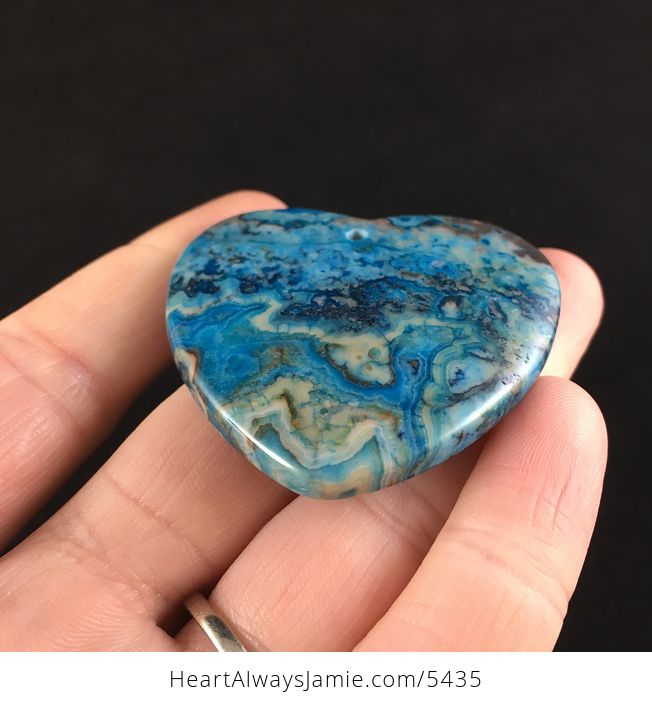Heart Shaped Blue Druzy Crazy Lace Agate Stone Jewelry Pendant - #0rm3gyyyeM4-2