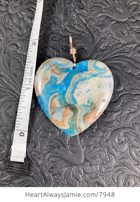 Heart Shaped Blue Druzy Crazy Lace Agate Stone Jewelry Pendant - #8DH7hrD5yE8-3