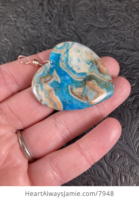 Heart Shaped Blue Druzy Crazy Lace Agate Stone Jewelry Pendant - #8DH7hrD5yE8-6