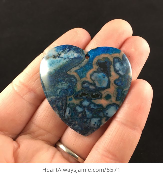 Heart Shaped Blue Druzy Crazy Lace Agate Stone Jewelry Pendant - #Jc4T5OR1SQc-1