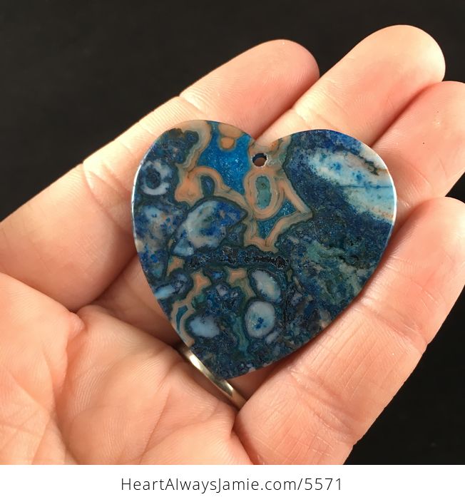 Heart Shaped Blue Druzy Crazy Lace Agate Stone Jewelry Pendant - #Jc4T5OR1SQc-6