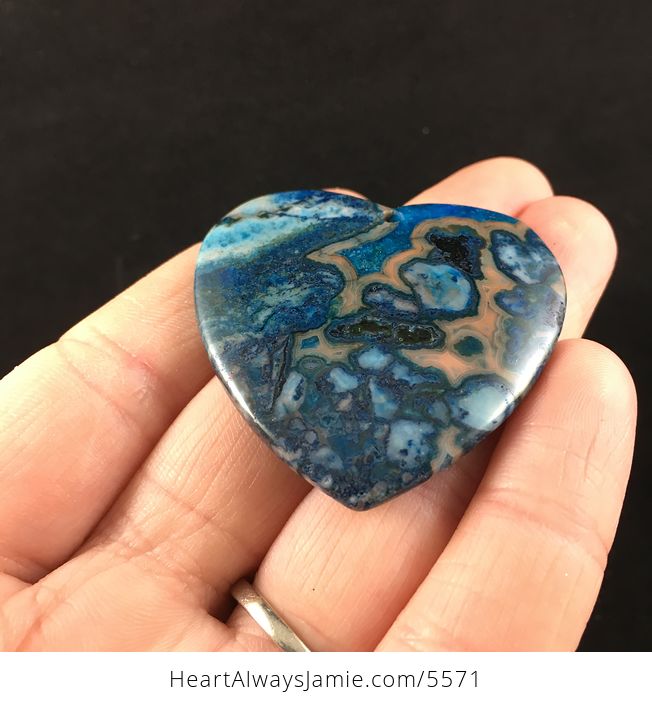 Heart Shaped Blue Druzy Crazy Lace Agate Stone Jewelry Pendant - #Jc4T5OR1SQc-2