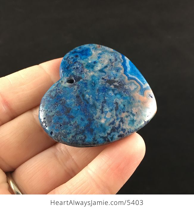 Heart Shaped Blue Druzy Crazy Lace Agate Stone Jewelry Pendant - #nmbyBOz1FAI-4
