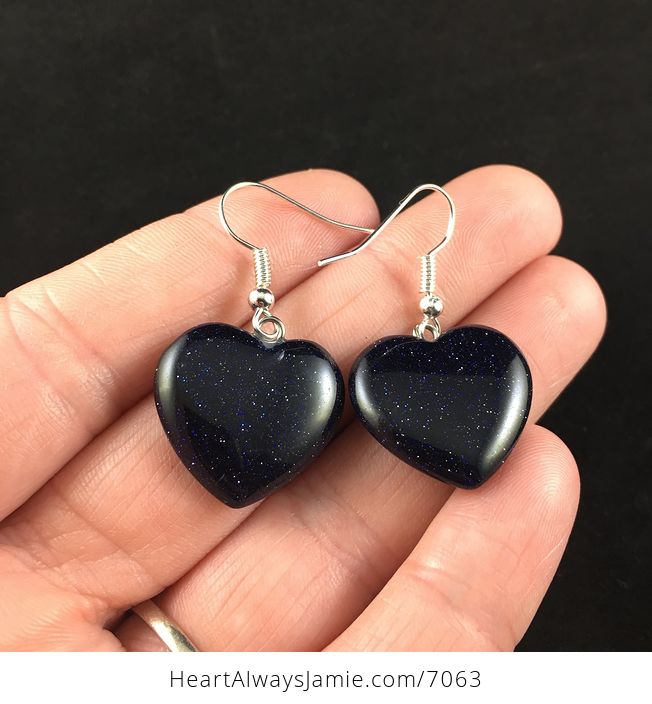 Heart Shaped Blue Goldstone Jewelry Earrings - #5QJxytCw61Y-2