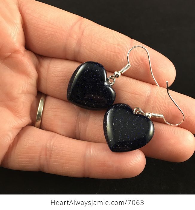 Heart Shaped Blue Goldstone Jewelry Earrings - #5QJxytCw61Y-3