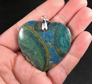 Heart Shaped Blue Green and Orange 34river Landscape34 Choi Finches Stone Pendant #N0wN9RaM3rM