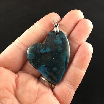 Heart Shaped Blue Nipomo Coral Fossil Stone Jewelry Pendant #fiZLe4vdrzc