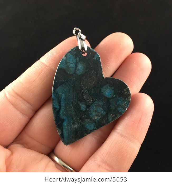 Heart Shaped Blue Nipomo Coral Fossil Stone Jewelry Pendant - #fiZLe4vdrzc-6