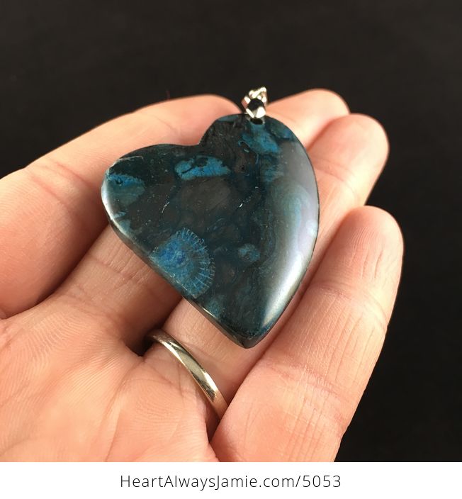 Heart Shaped Blue Nipomo Coral Fossil Stone Jewelry Pendant - #fiZLe4vdrzc-2