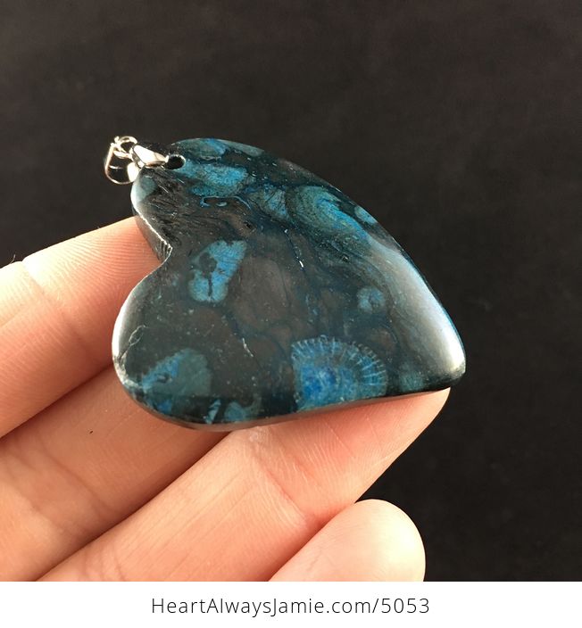 Heart Shaped Blue Nipomo Coral Fossil Stone Jewelry Pendant - #fiZLe4vdrzc-4