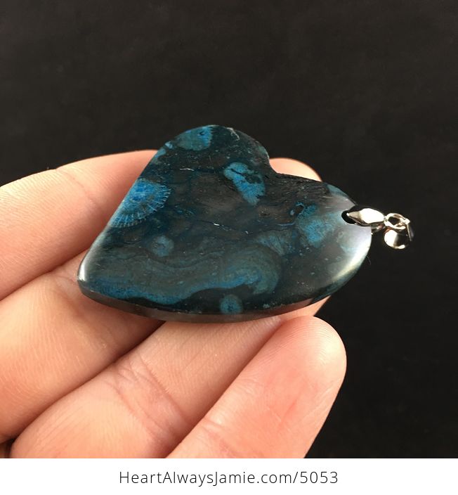 Heart Shaped Blue Nipomo Coral Fossil Stone Jewelry Pendant - #fiZLe4vdrzc-3