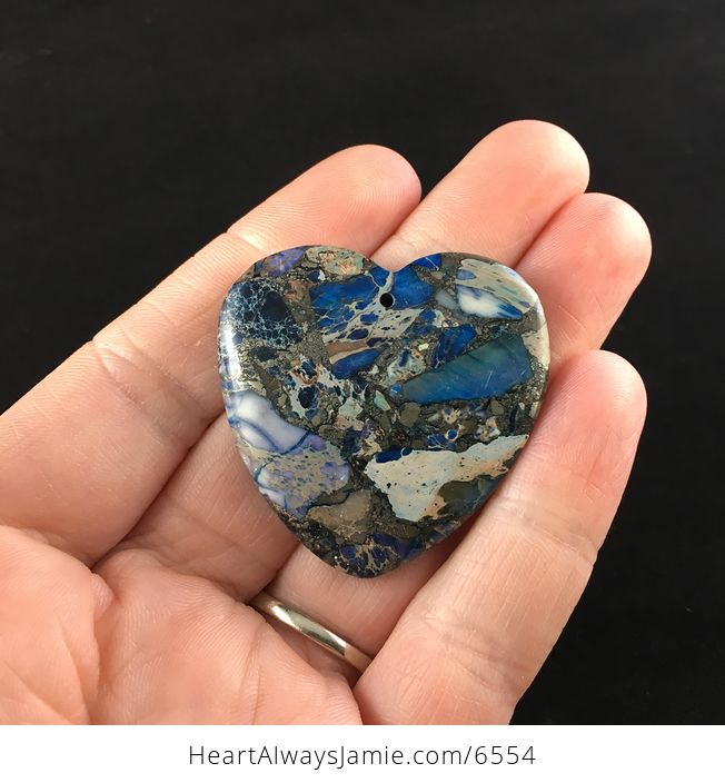 Heart Shaped Blue Sea Sediment Jasper Stone Jewelry Pendant - #fGQ3kqLa4NQ-1