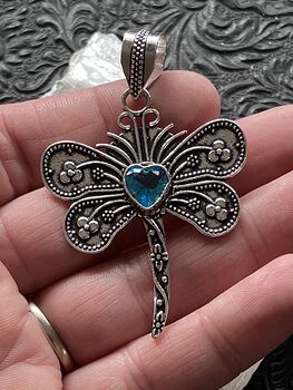 Heart Shaped Blue Topaz Dragonfly Stone Jewelry Crystal Pendant #I14bc0VrXFo