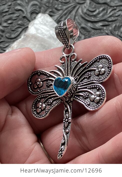 Heart Shaped Blue Topaz Dragonfly Stone Jewelry Crystal Pendant - #I14bc0VrXFo-2