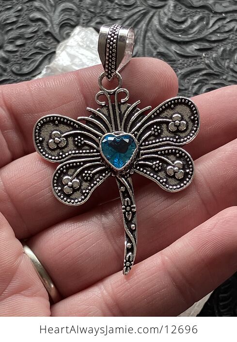 Heart Shaped Blue Topaz Dragonfly Stone Jewelry Crystal Pendant - #I14bc0VrXFo-1