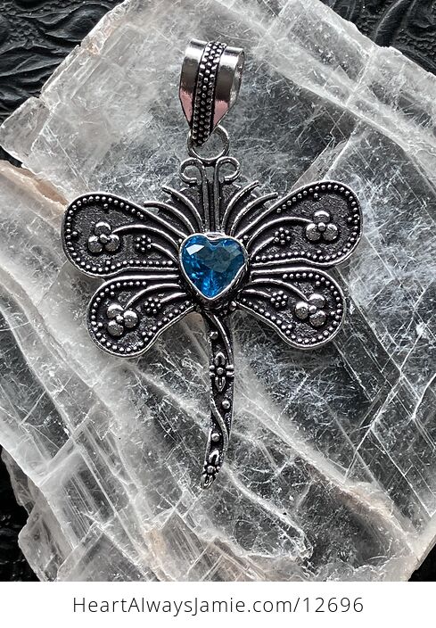 Heart Shaped Blue Topaz Dragonfly Stone Jewelry Crystal Pendant - #I14bc0VrXFo-4