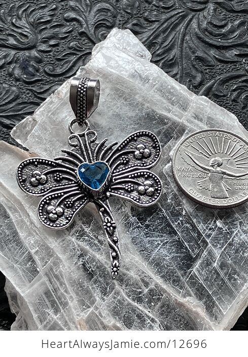 Heart Shaped Blue Topaz Dragonfly Stone Jewelry Crystal Pendant - #I14bc0VrXFo-3