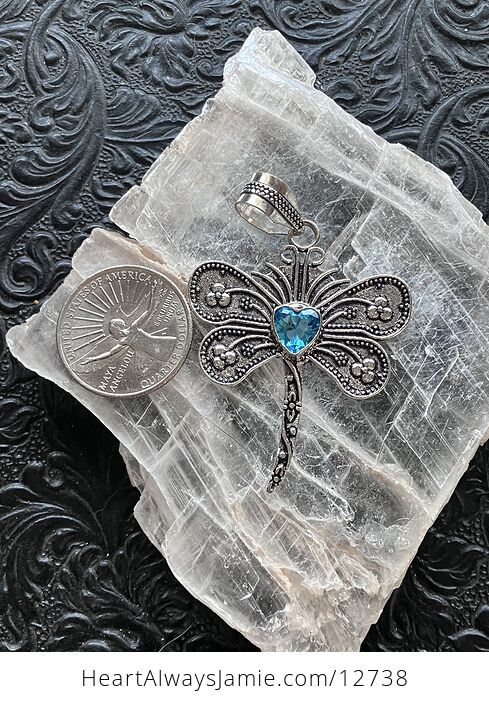 Heart Shaped Blue Topaz Dragonfly Stone Jewelry Crystal Pendant - #mClM3e3Lwqk-5