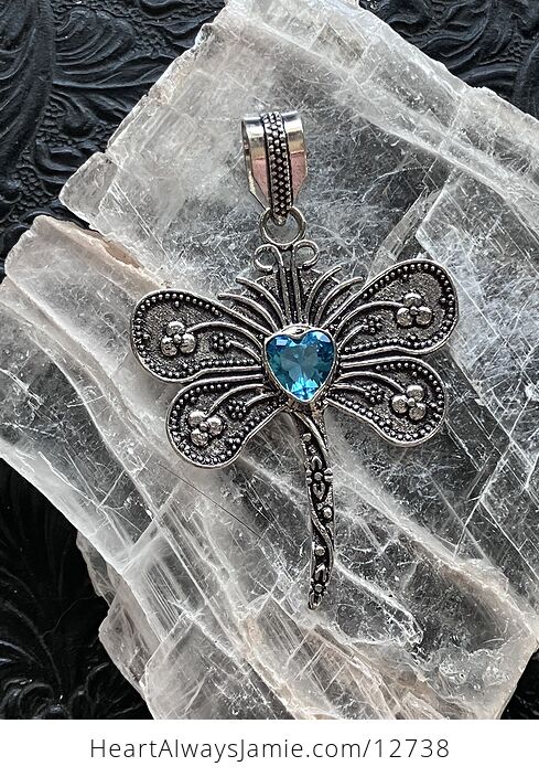 Heart Shaped Blue Topaz Dragonfly Stone Jewelry Crystal Pendant - #mClM3e3Lwqk-4