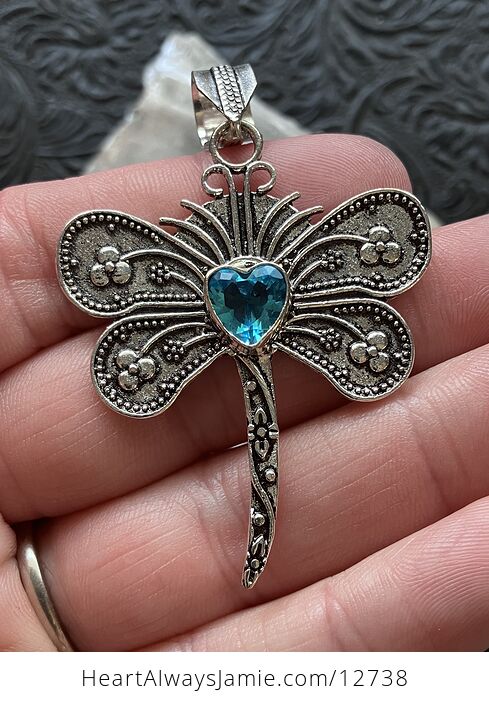 Heart Shaped Blue Topaz Dragonfly Stone Jewelry Crystal Pendant - #mClM3e3Lwqk-1