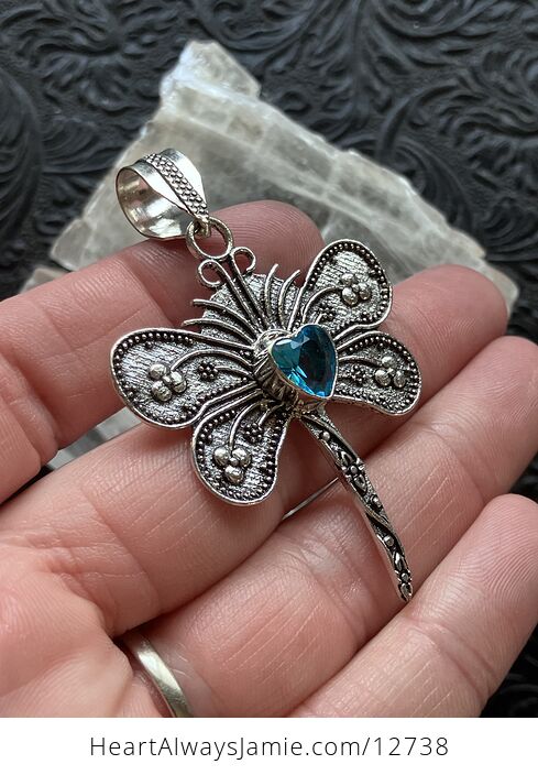 Heart Shaped Blue Topaz Dragonfly Stone Jewelry Crystal Pendant - #mClM3e3Lwqk-2