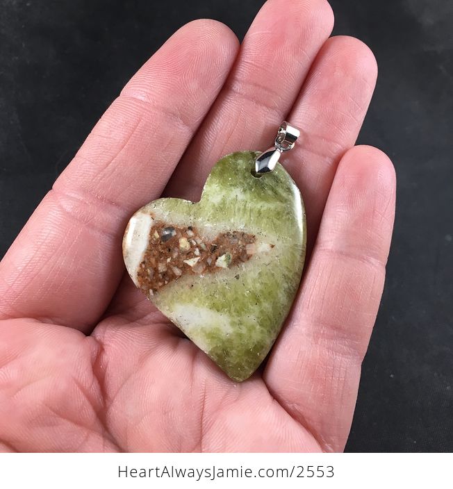 Heart Shaped Brown and Green Lace Chalcedony Stone Pendant - #wl8ft44neg4-1