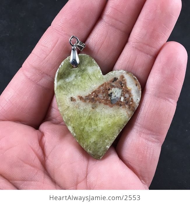 Heart Shaped Brown and Green Lace Chalcedony Stone Pendant Necklace - #wl8ft44neg4-2