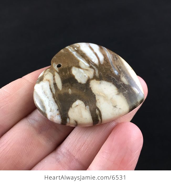Heart Shaped Brown Travertino Stone Jewelry Pendant - #GyZEi4gP83M-4