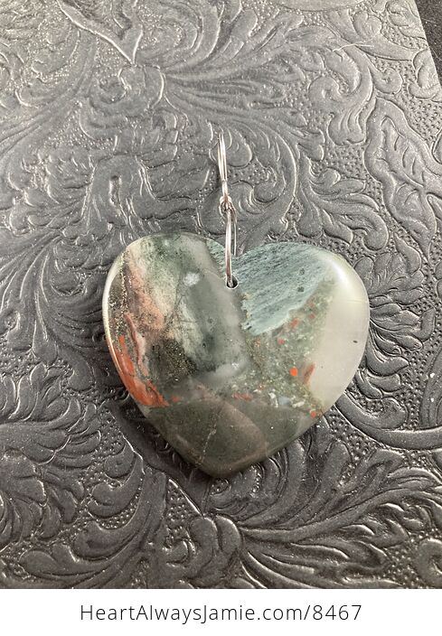 Heart Shaped Cherry Orchard Jasper Bloodstone Jewelry Pendant Crystal Ornament - #UnGP5vurXxk-4