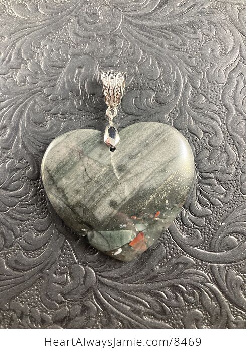 Heart Shaped Cherry Orchard Jasper Bloodstone Jewelry Pendant Crystal Ornament - #fS4Z9PWW3dQ-1