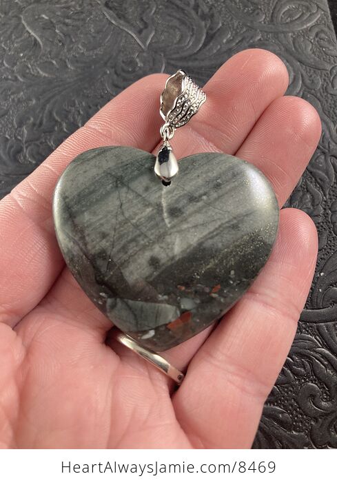 Heart Shaped Cherry Orchard Jasper Bloodstone Jewelry Pendant Crystal Ornament - #fS4Z9PWW3dQ-2