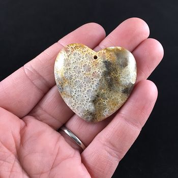Heart Shaped Chrysanthemum Coral Fossil Stone Pendant Necklace Jewelry #kSUdJKQBtTs