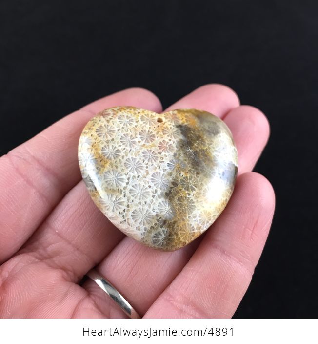 Heart Shaped Chrysanthemum Coral Fossil Stone Pendant Necklace Jewelry - #kSUdJKQBtTs-2