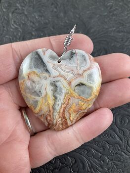 Heart Shaped Crazy Lace Agate Stone Jewelry Pendant #1CYeT2AnHXQ