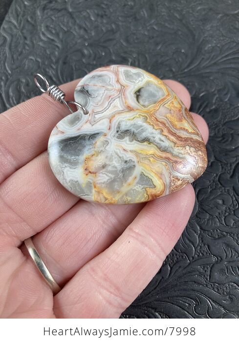Heart Shaped Crazy Lace Agate Stone Jewelry Pendant - #1CYeT2AnHXQ-7